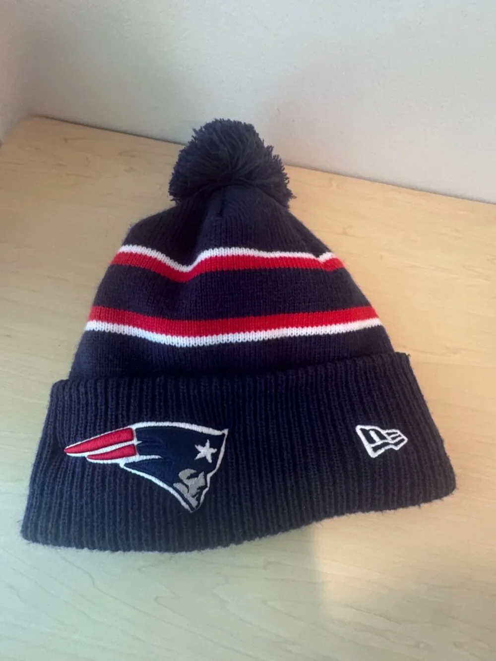New England Patriots New Era Call Out Pom Knit Hat – Blue & Red 🏈🔥